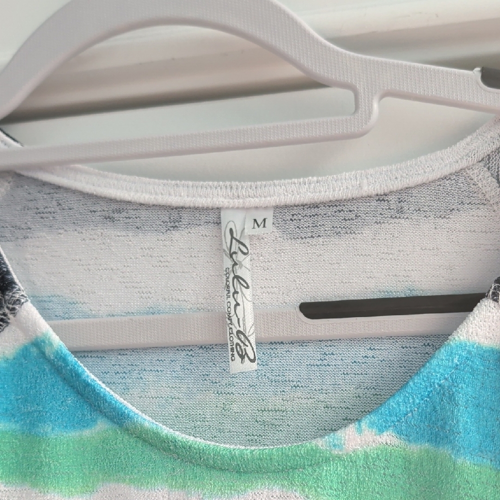 Lulu-B Blue and Green Striped Short Sleeve Tee - Picture 2 of 5